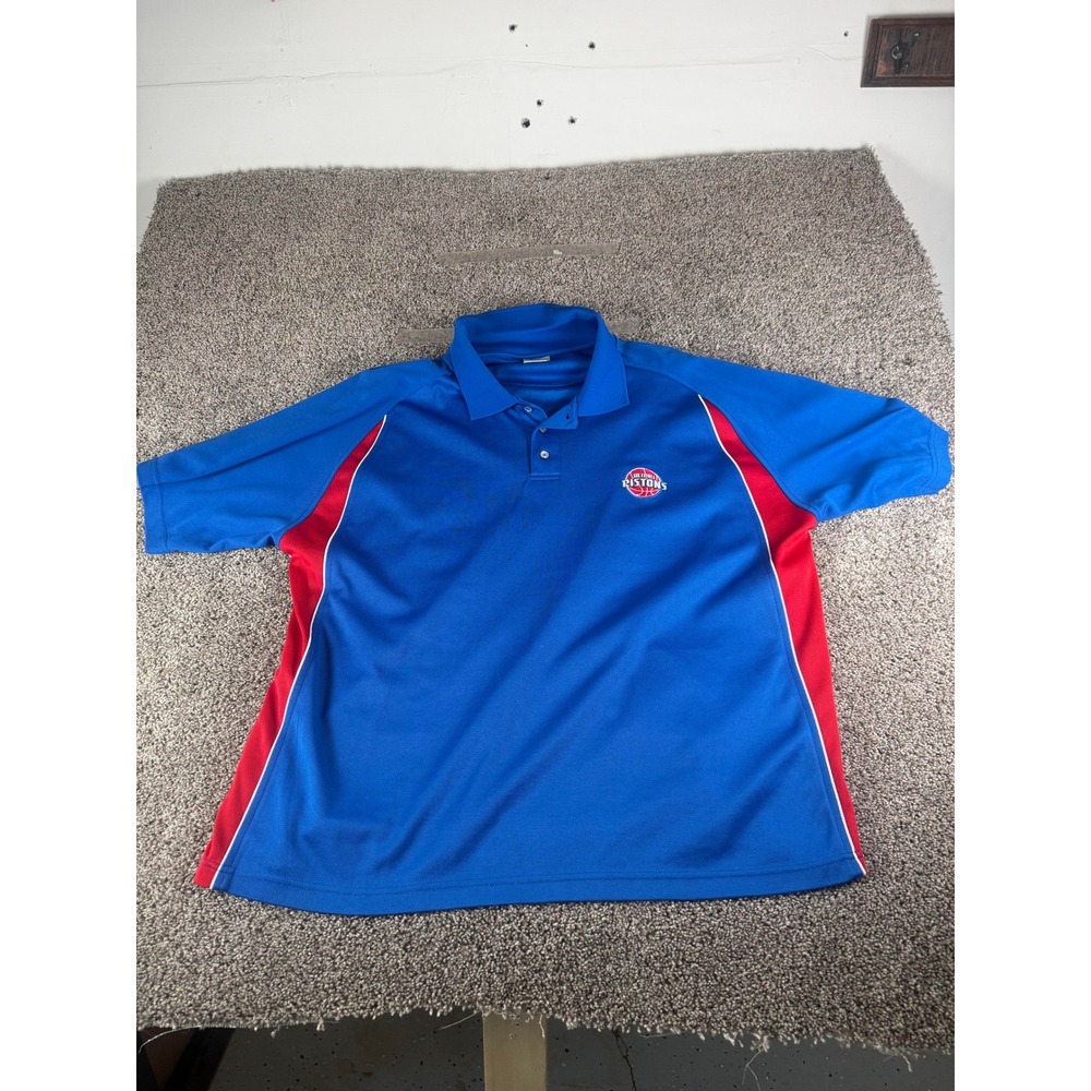 NBA Detroit Pistons Polo Shirt Men's Blue Short Sleeve Graphic Mesh Golf - 2XL
